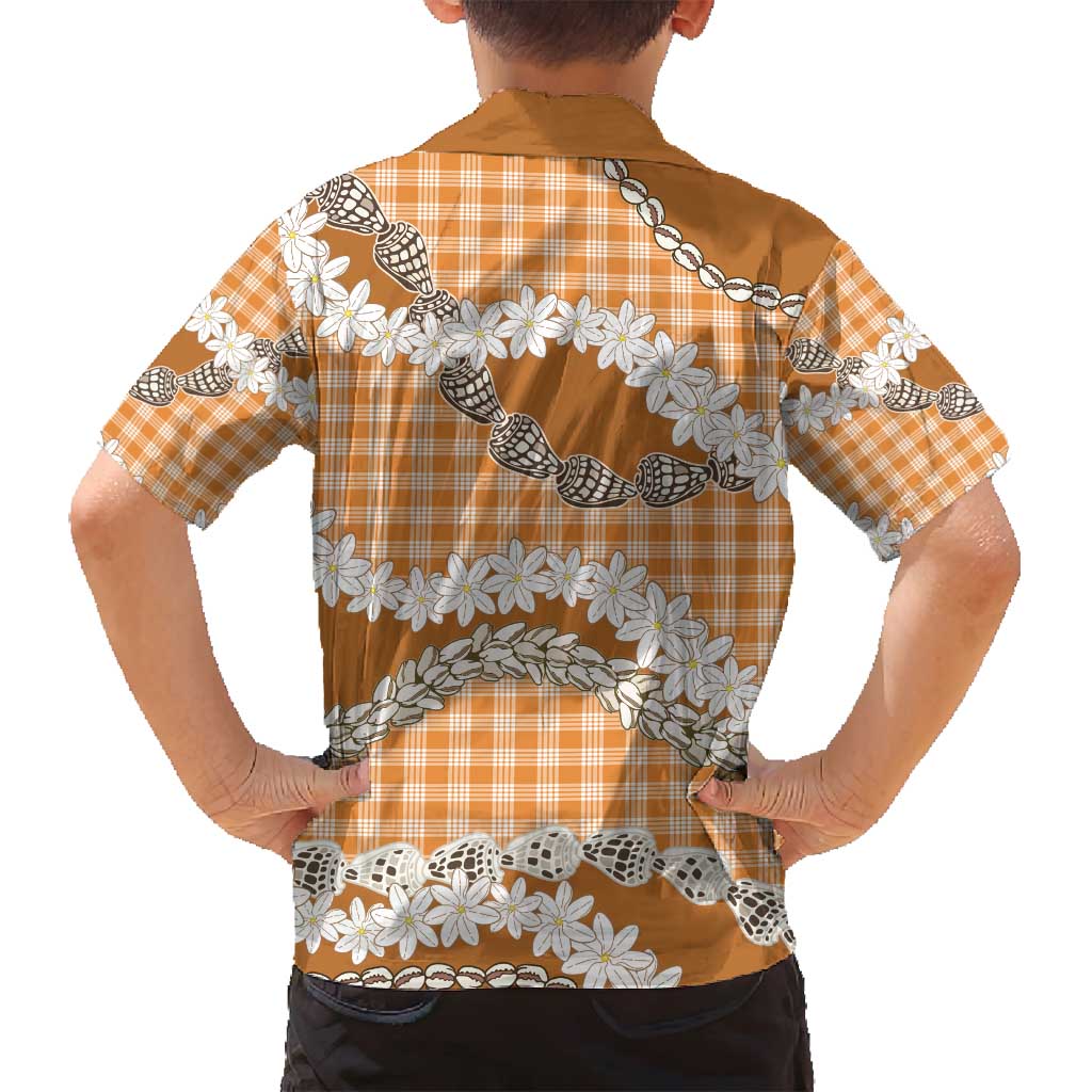 Orange Hawaii Tiare and Shell Lei Family Matching Off Shoulder Short Dress and Hawaiian Shirt Hawaiian Palaka Luxury Vibes - Polynesian Pride