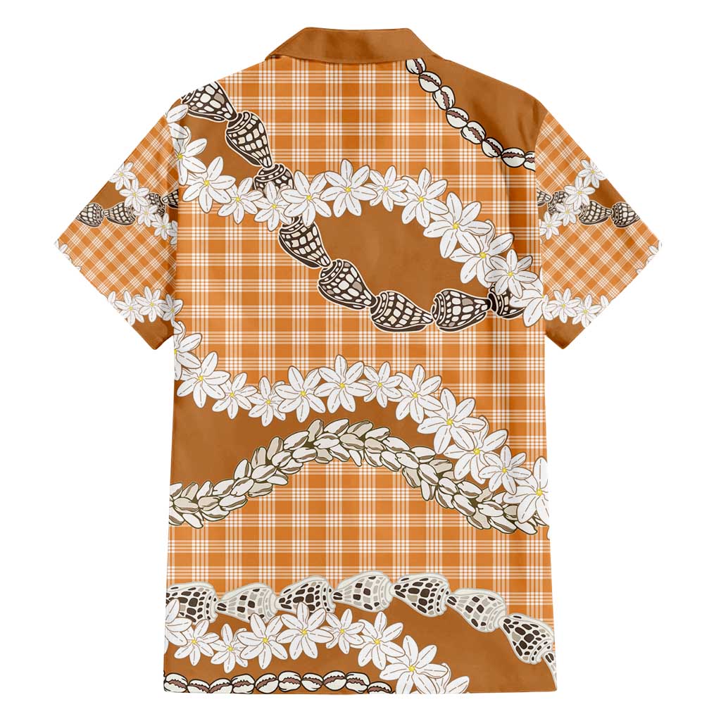 Orange Hawaii Tiare and Shell Lei Family Matching Off Shoulder Short Dress and Hawaiian Shirt Hawaiian Palaka Luxury Vibes - Polynesian Pride