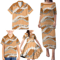 Orange Hawaii Tiare and Shell Lei Family Matching Puletasi and Hawaiian Shirt Hawaiian Palaka Luxury Vibes - Polynesian Pride