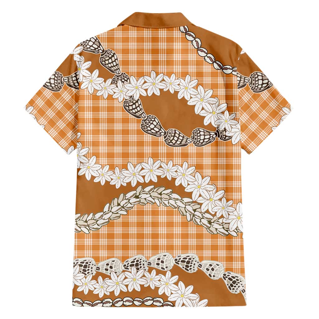 Orange Hawaii Tiare and Shell Lei Family Matching Puletasi and Hawaiian Shirt Hawaiian Palaka Luxury Vibes - Polynesian Pride