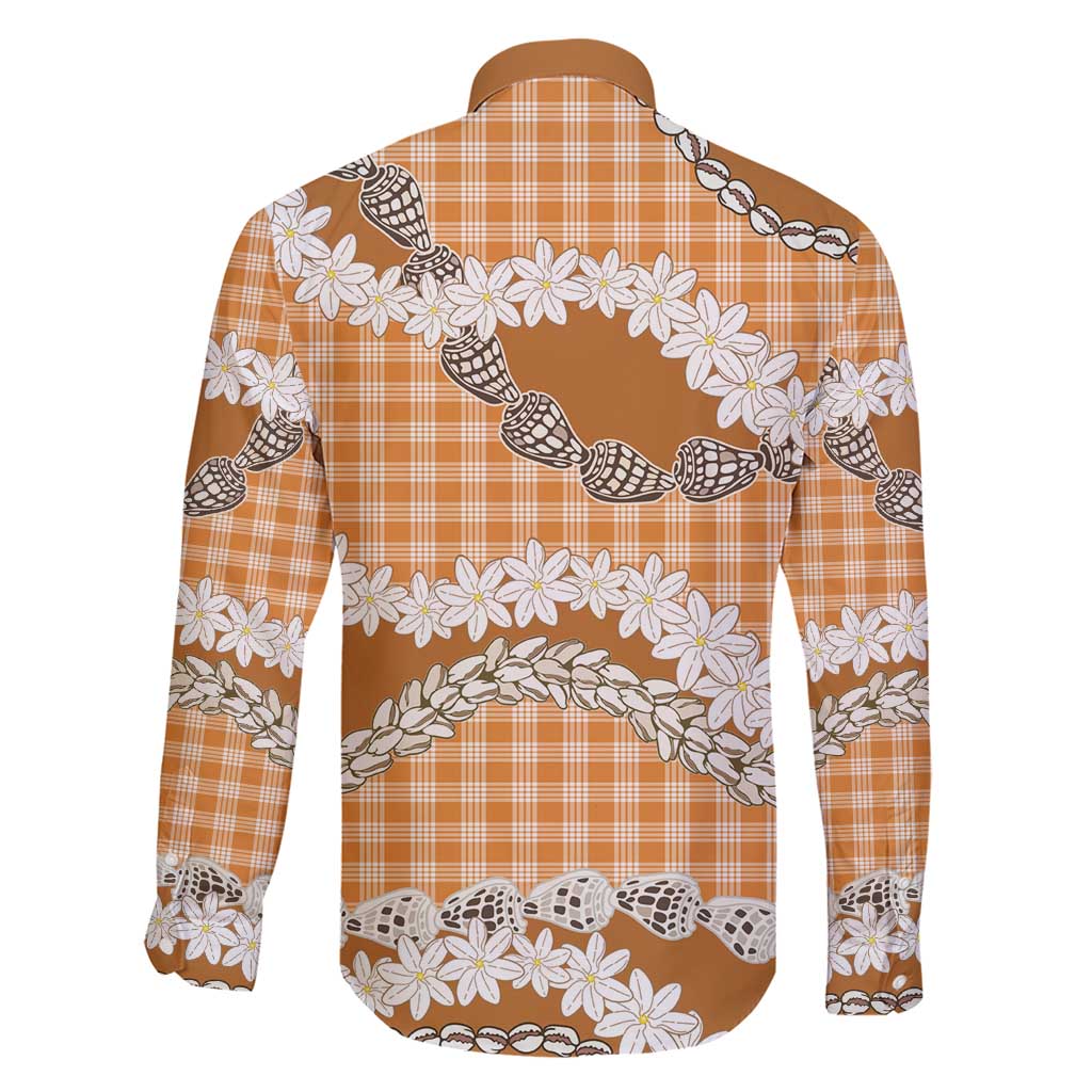 Orange Hawaii Tiare and Shell Lei Family Matching Short Sleeve Bodycon Dress and Hawaiian Shirt Hawaiian Palaka Luxury Vibes - Polynesian Pride