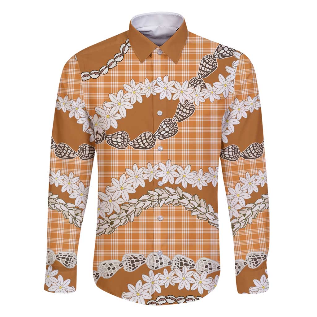 Orange Hawaii Tiare and Shell Lei Family Matching Summer Maxi Dress and Hawaiian Shirt Hawaiian Palaka Luxury Vibes - Polynesian Pride