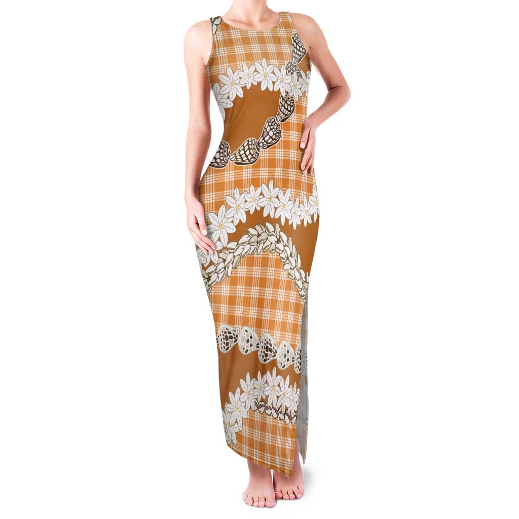 Orange Hawaii Tiare and Shell Lei Family Matching Tank Maxi Dress and Hawaiian Shirt Hawaiian Palaka Luxury Vibes - Polynesian Pride