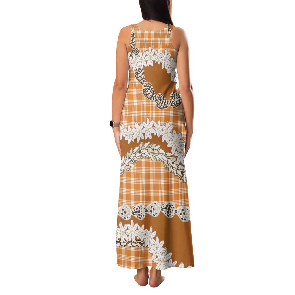 Orange Hawaii Tiare and Shell Lei Family Matching Tank Maxi Dress and Hawaiian Shirt Hawaiian Palaka Luxury Vibes - Polynesian Pride