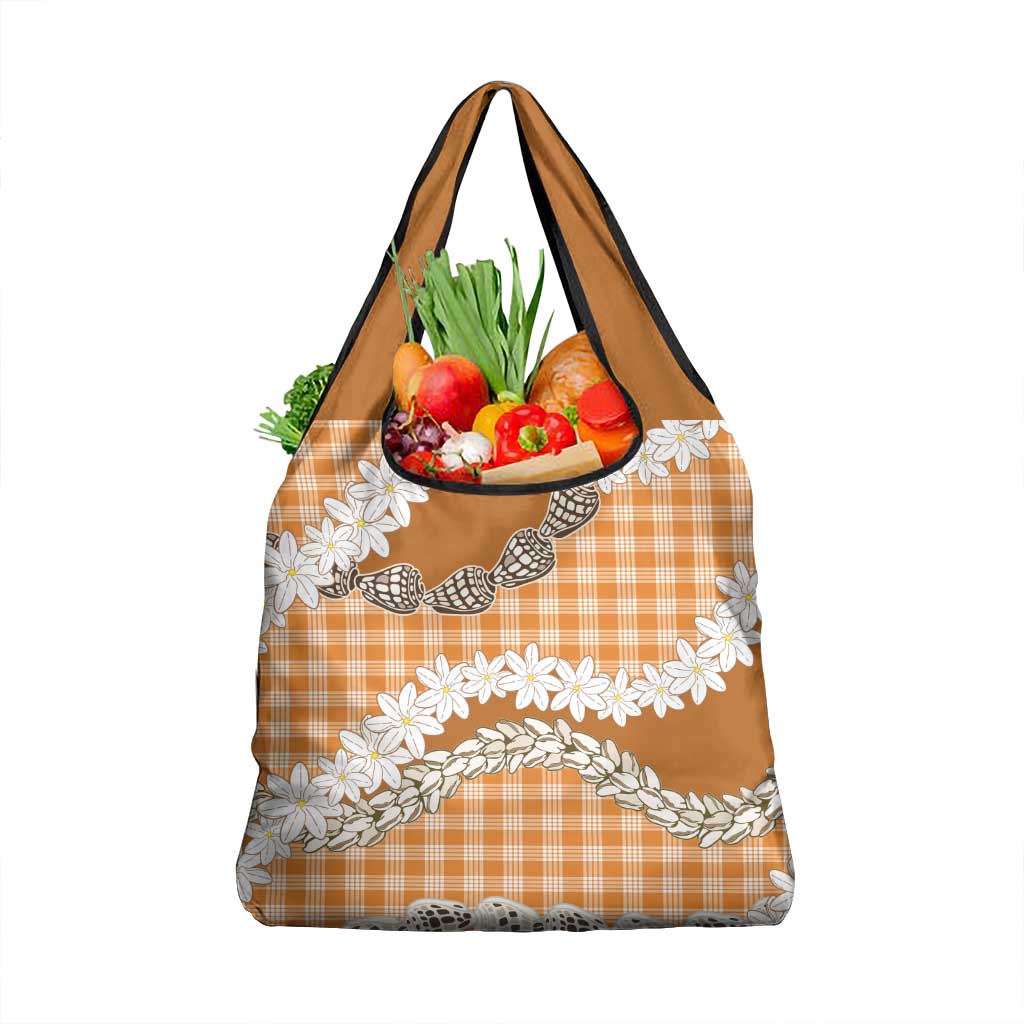 Orange Hawaii Tiare and Shell Lei Grocery Bag Hawaiian Palaka Luxury Vibes LT14 1-pack One Size Orange - Polynesian Pride