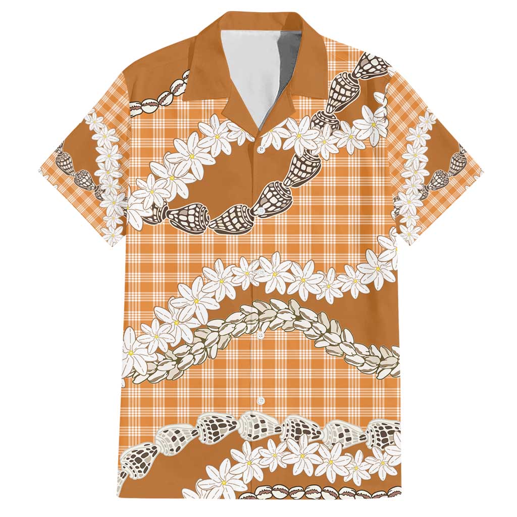 Orange Hawaii Tiare and Shell Lei Hawaiian Shirt Hawaiian Palaka Luxury Vibes - Polynesian Pride