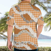 Orange Hawaii Tiare and Shell Lei Hawaiian Shirt Hawaiian Palaka Luxury Vibes - Polynesian Pride