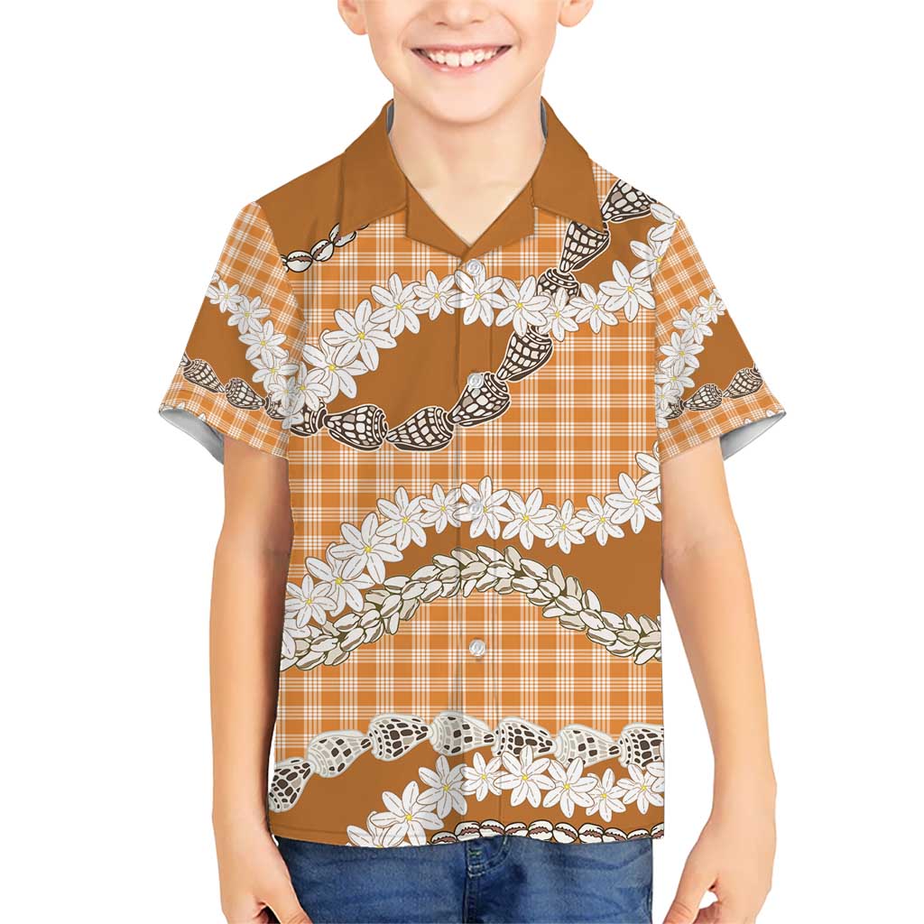 Orange Hawaii Tiare and Shell Lei Hawaiian Shirt Hawaiian Palaka Luxury Vibes - Polynesian Pride