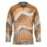 Orange Hawaii Tiare and Shell Lei Hockey Jersey Hawaiian Palaka Luxury Vibes - Polynesian Pride