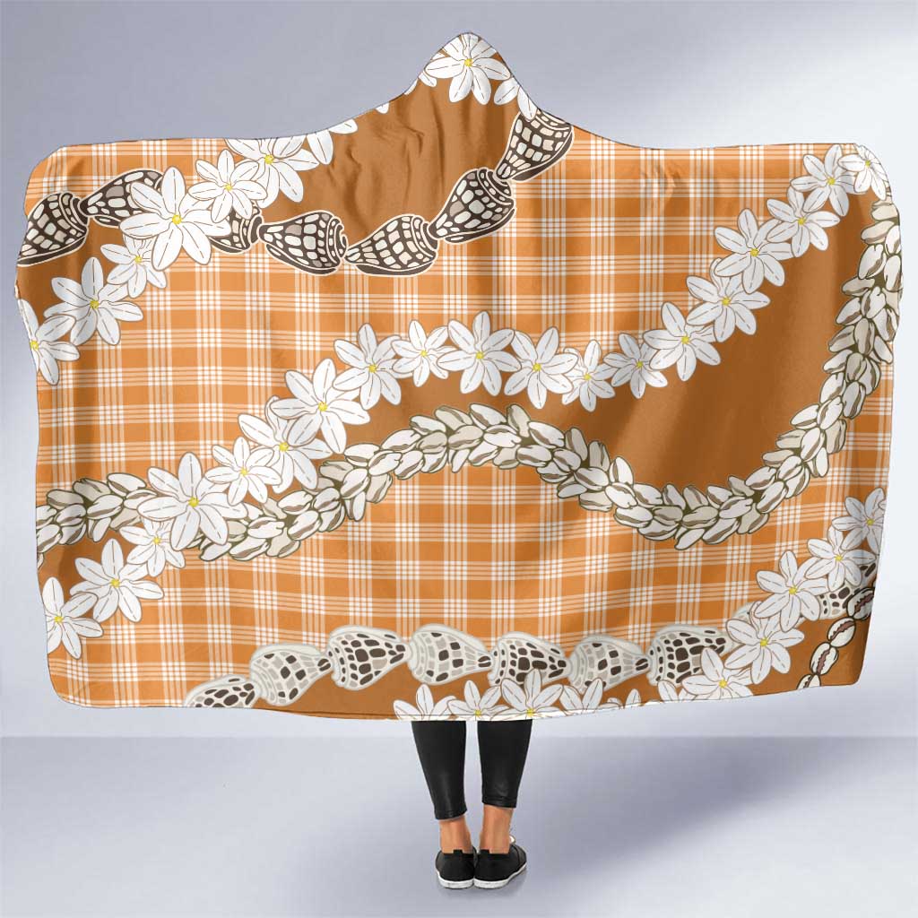 Orange Hawaii Tiare and Shell Lei Hooded Blanket Hawaiian Palaka Luxury Vibes - Polynesian Pride
