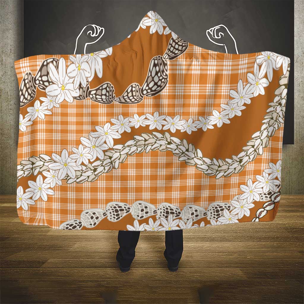 Orange Hawaii Tiare and Shell Lei Hooded Blanket Hawaiian Palaka Luxury Vibes - Polynesian Pride