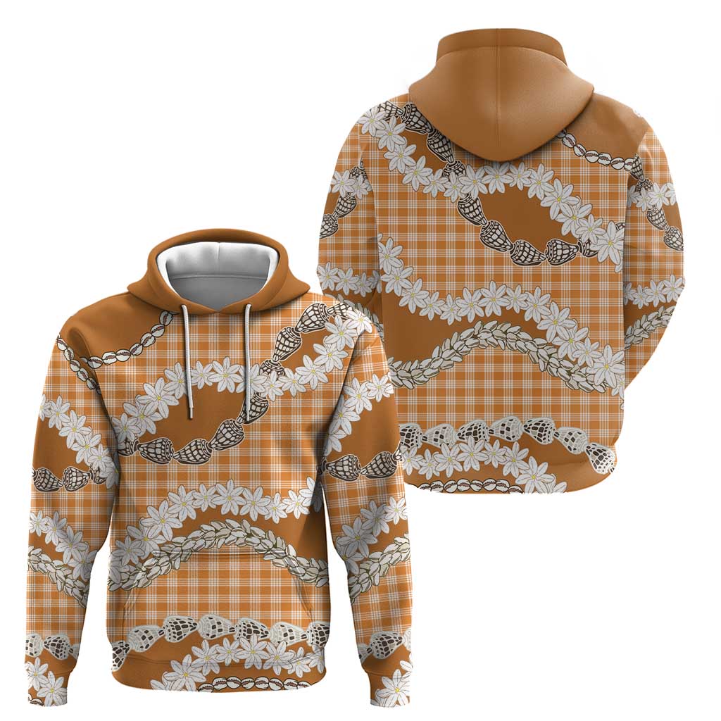 Orange Hawaii Tiare and Shell Lei Hoodie Hawaiian Palaka Luxury Vibes - Polynesian Pride