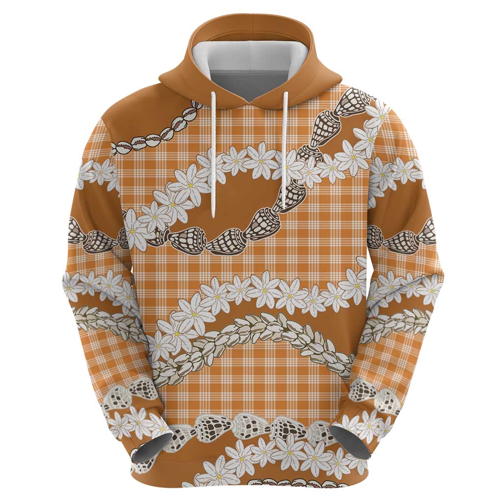 Orange Hawaii Tiare and Shell Lei Hoodie Hawaiian Palaka Luxury Vibes - Polynesian Pride