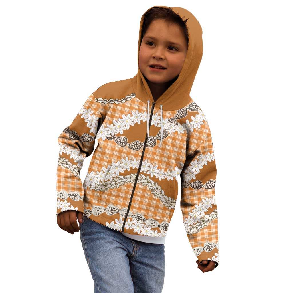Orange Hawaii Tiare and Shell Lei Kid Hoodie Hawaiian Palaka Luxury Vibes - Polynesian Pride