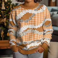 Orange Hawaii Tiare and Shell Lei Kid Ugly Christmas Sweater Hawaiian Palaka Luxury Vibes - Polynesian Pride