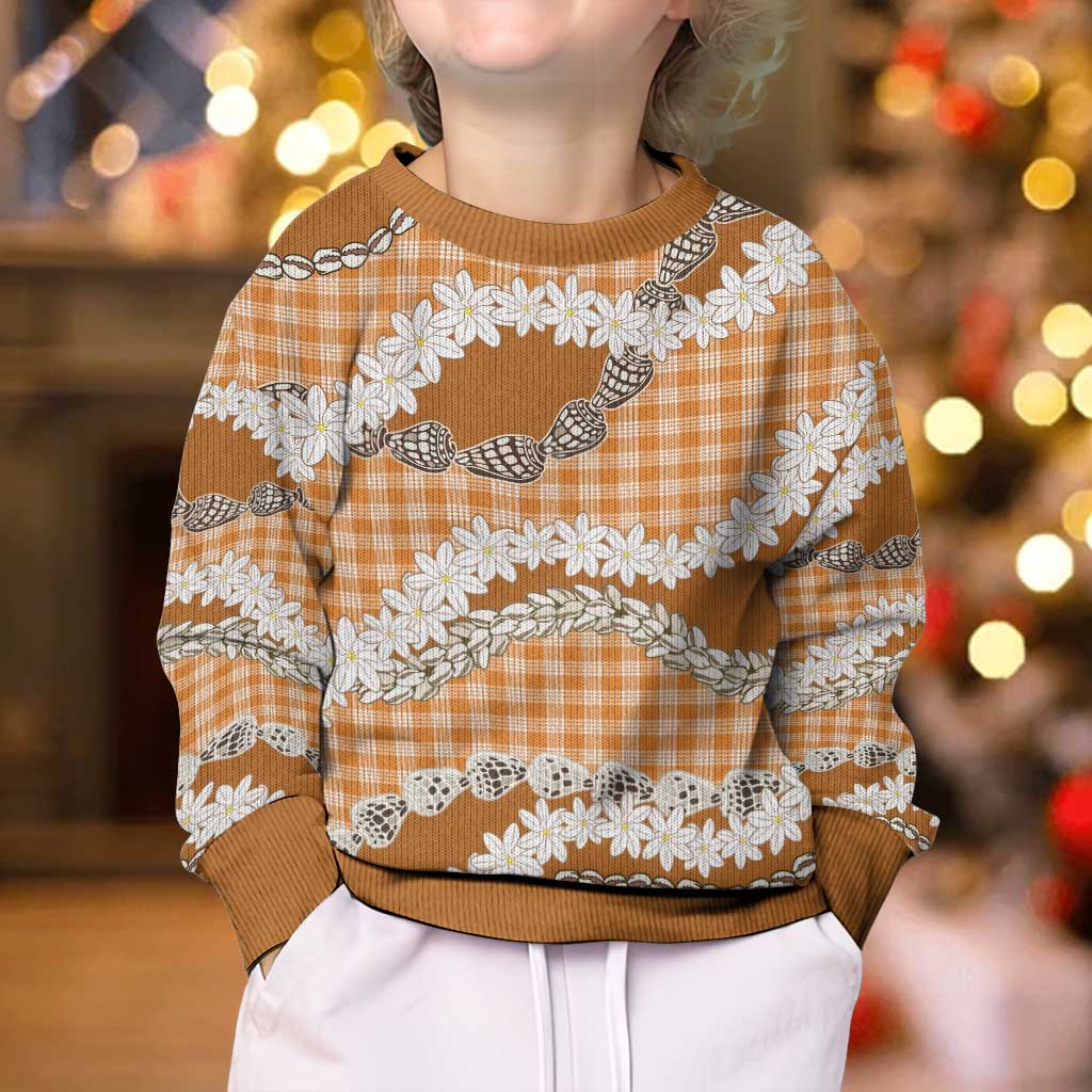 Orange Hawaii Tiare and Shell Lei Kid Ugly Christmas Sweater Hawaiian Palaka Luxury Vibes - Polynesian Pride