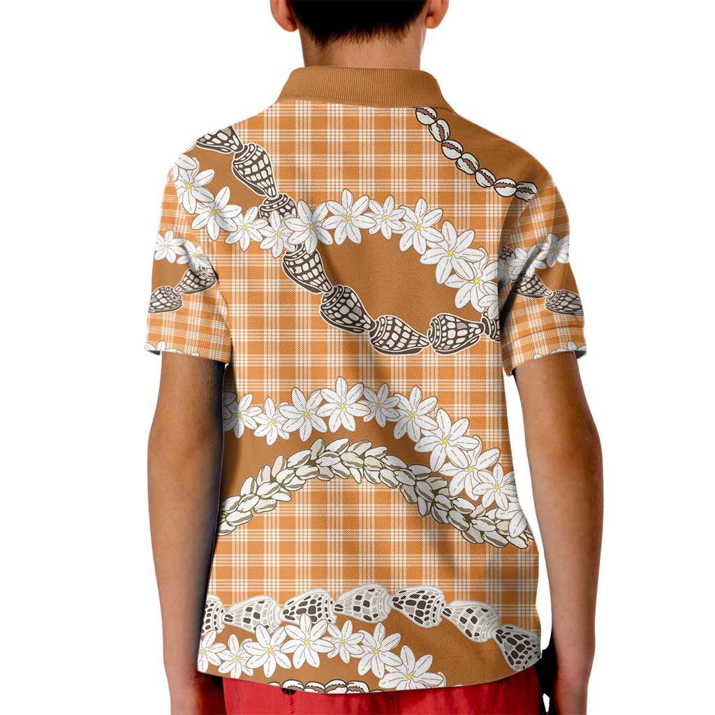 Orange Hawaii Tiare and Shell Lei Kid Polo Shirt Hawaiian Palaka Luxury Vibes - Polynesian Pride