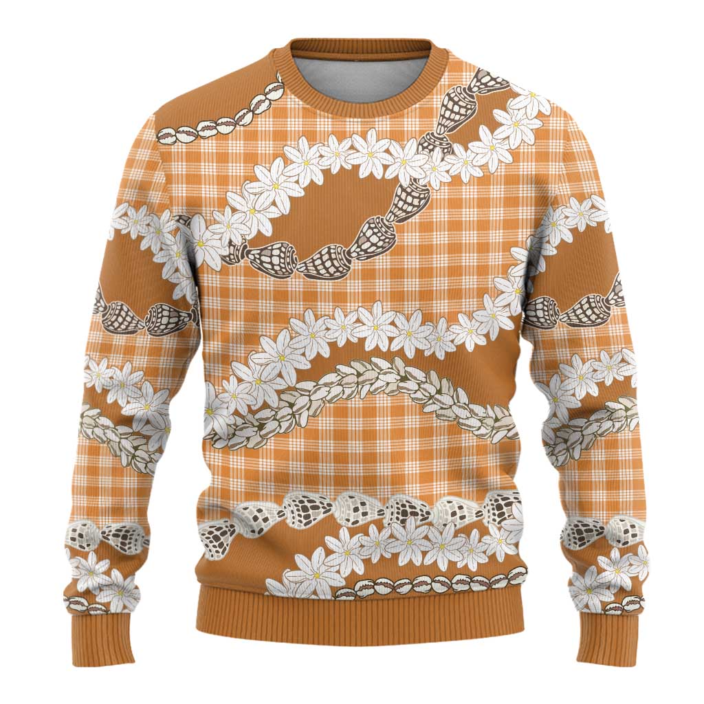 Orange Hawaii Tiare and Shell Lei Ugly Christmas Sweater Hawaiian Palaka Luxury Vibes - Polynesian Pride
