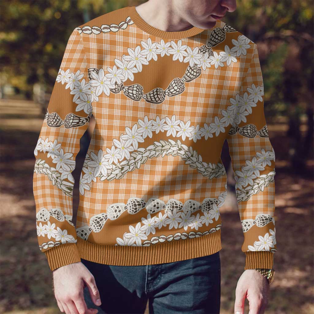 Orange Hawaii Tiare and Shell Lei Ugly Christmas Sweater Hawaiian Palaka Luxury Vibes - Polynesian Pride