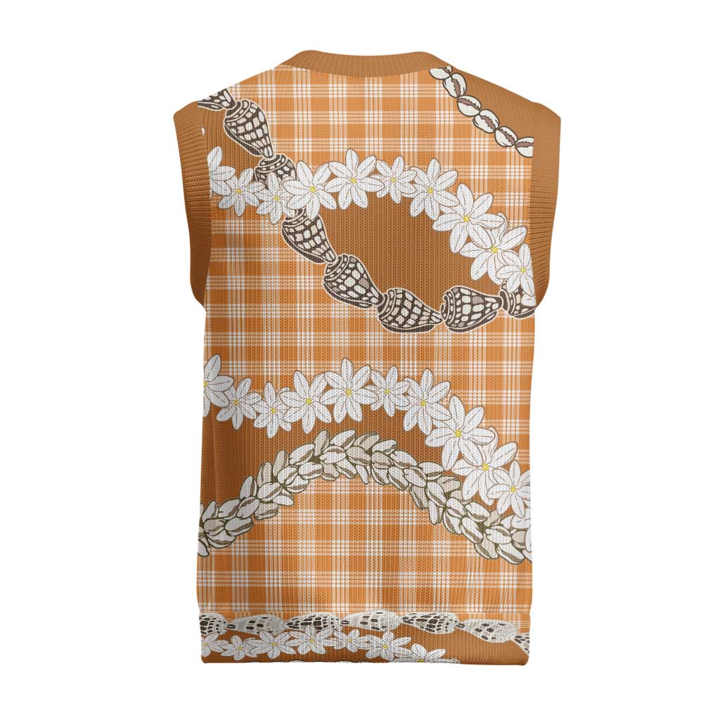 Orange Hawaii Tiare and Shell Lei Christmas Knitted V-Neck Vest Hawaiian Palaka Luxury Vibes - Polynesian Pride