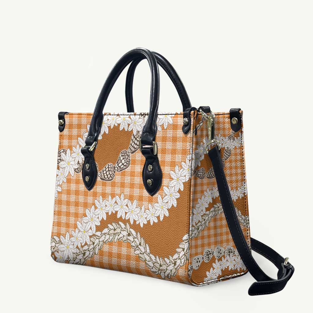 Orange Hawaii Tiare and Shell Lei Leather Bag Hawaiian Palaka Luxury Vibes LT14 Orange - Polynesian Pride