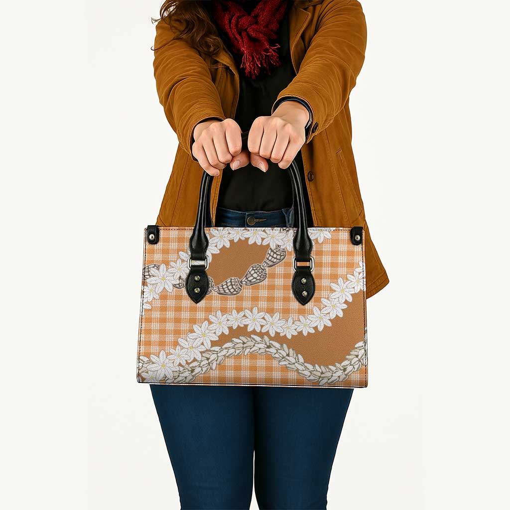 Orange Hawaii Tiare and Shell Lei Leather Bag Hawaiian Palaka Luxury Vibes LT14 - Polynesian Pride