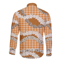 Orange Hawaii Tiare and Shell Lei Long Sleeve Button Shirt Hawaiian Palaka Luxury Vibes - Polynesian Pride