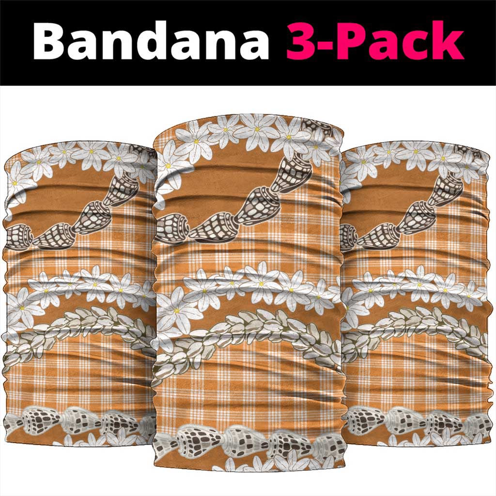 Orange Hawaii Tiare and Shell Lei Neck Gaiter Hawaiian Palaka Luxury Vibes - Polynesian Pride