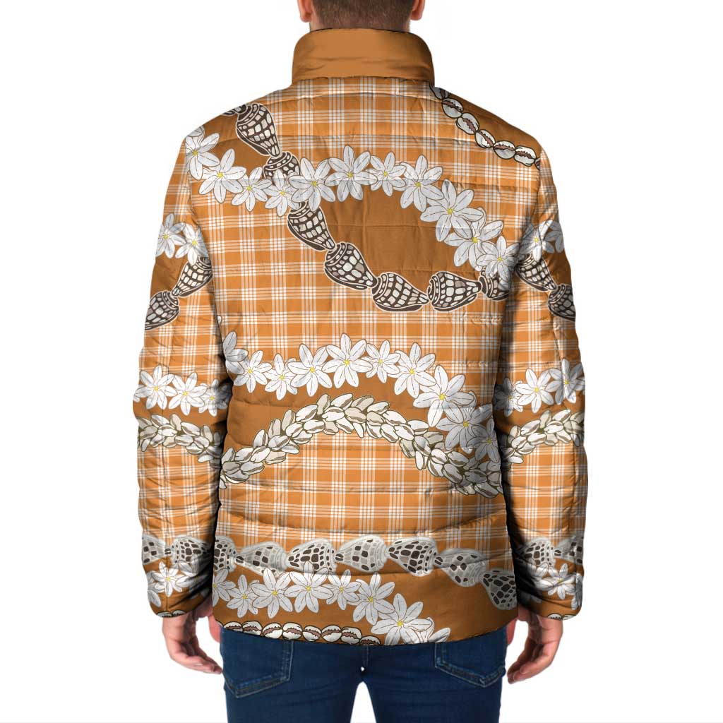 Orange Hawaii Tiare and Shell Lei Padded Jacket Hawaiian Palaka Luxury Vibes - Polynesian Pride