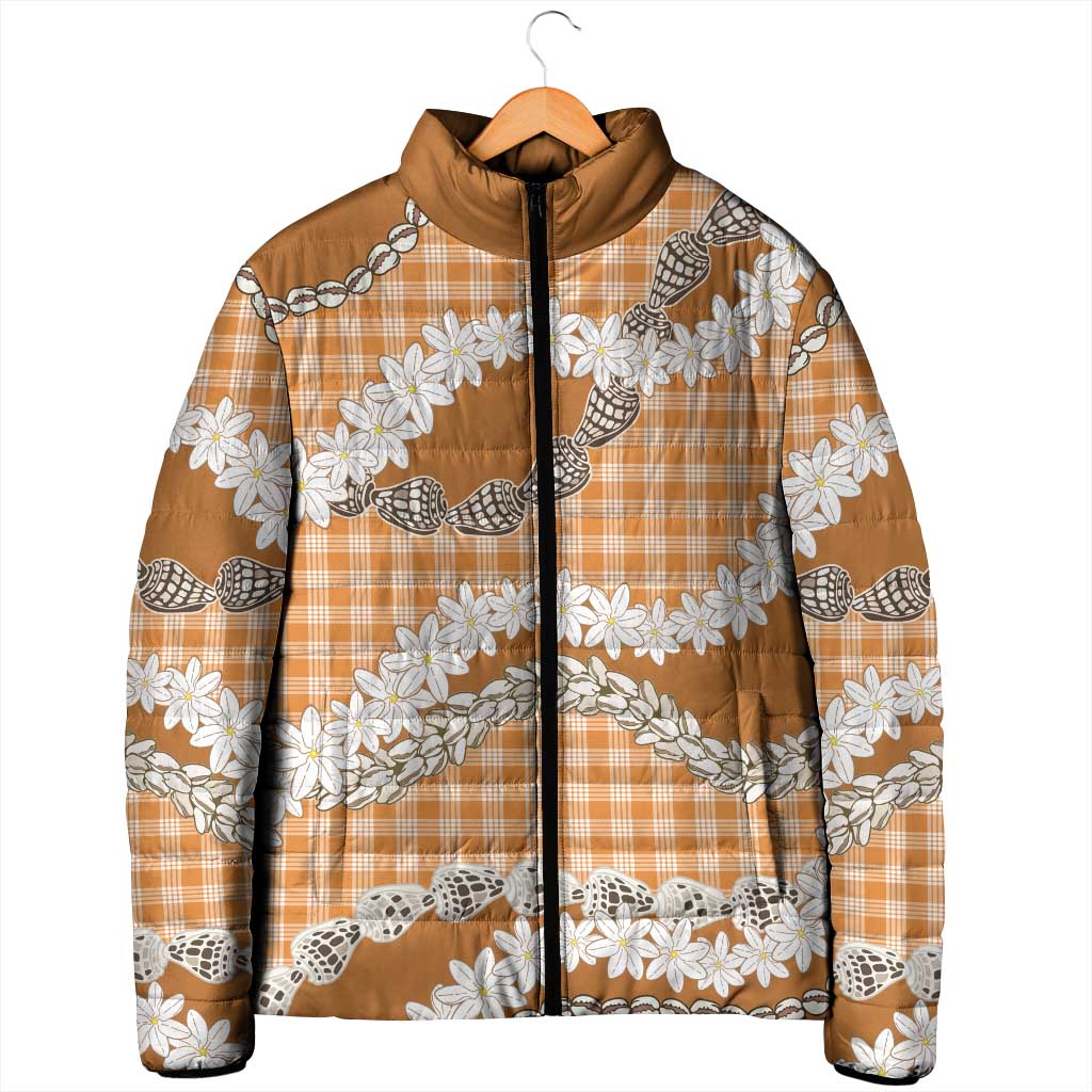 Orange Hawaii Tiare and Shell Lei Padded Jacket Hawaiian Palaka Luxury Vibes - Polynesian Pride