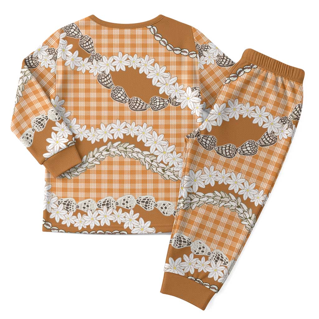 Orange Hawaii Tiare and Shell Lei Christmas Pajama Set Hawaiian Palaka Luxury Vibes - Polynesian Pride