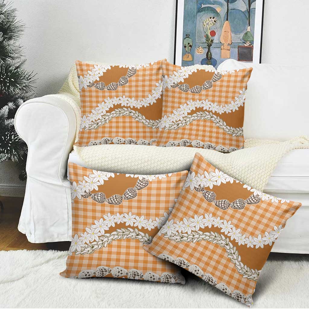 Orange Hawaii Tiare and Shell Lei Pillow Cover Hawaiian Palaka Luxury Vibes - Polynesian Pride