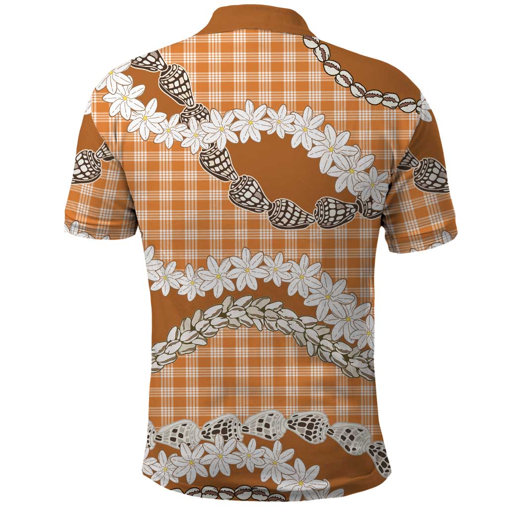Orange Hawaii Tiare and Shell Lei Polo Shirt Hawaiian Palaka Luxury Vibes - Polynesian Pride