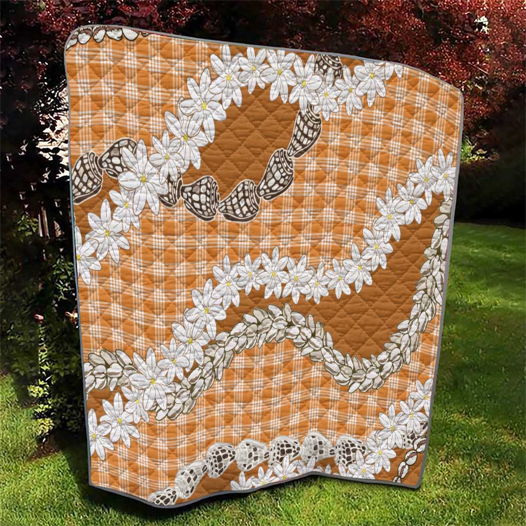 Orange Hawaii Tiare and Shell Lei Quilt Hawaiian Palaka Luxury Vibes - Polynesian Pride
