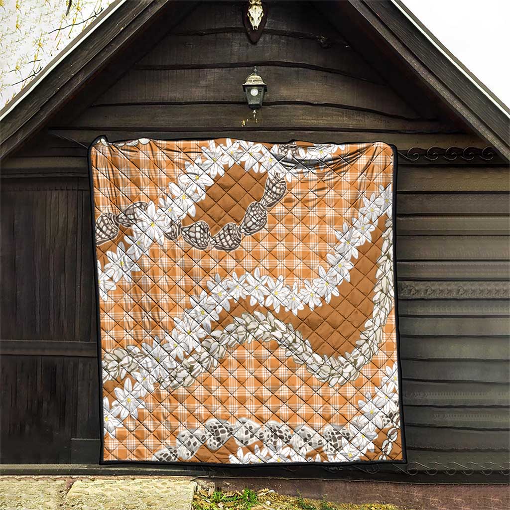 Orange Hawaii Tiare and Shell Lei Quilt Hawaiian Palaka Luxury Vibes - Polynesian Pride