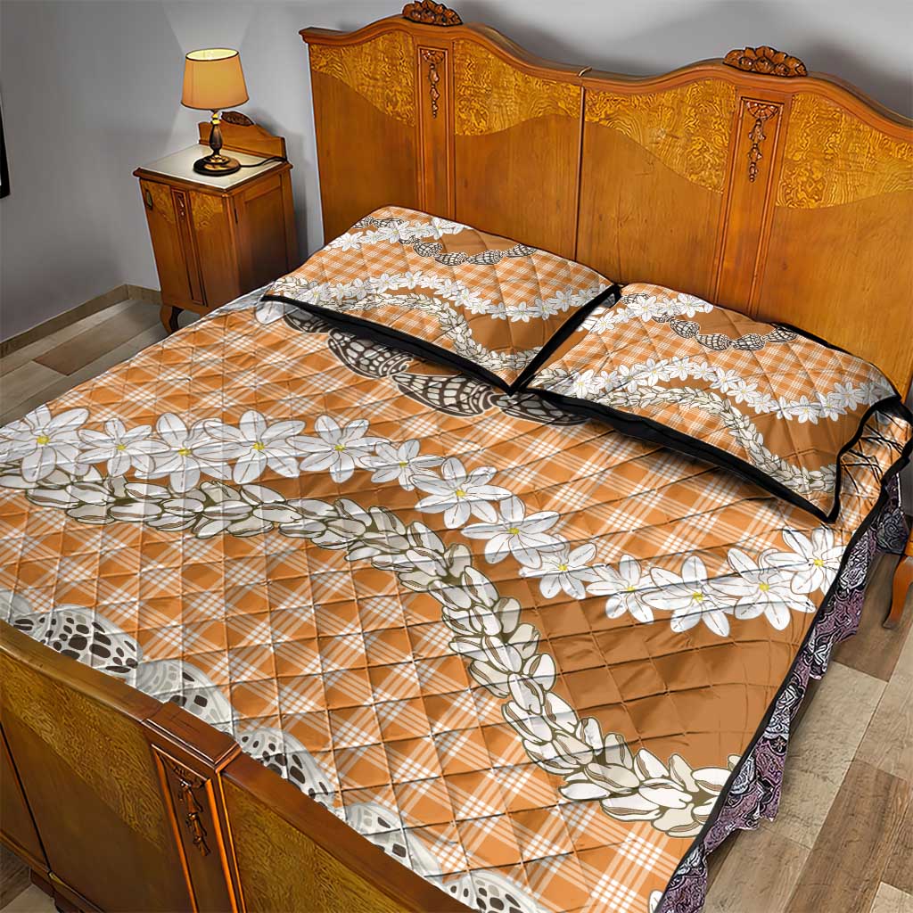 Orange Hawaii Tiare and Shell Lei Quilt Bed Set Hawaiian Palaka Luxury Vibes - Polynesian Pride