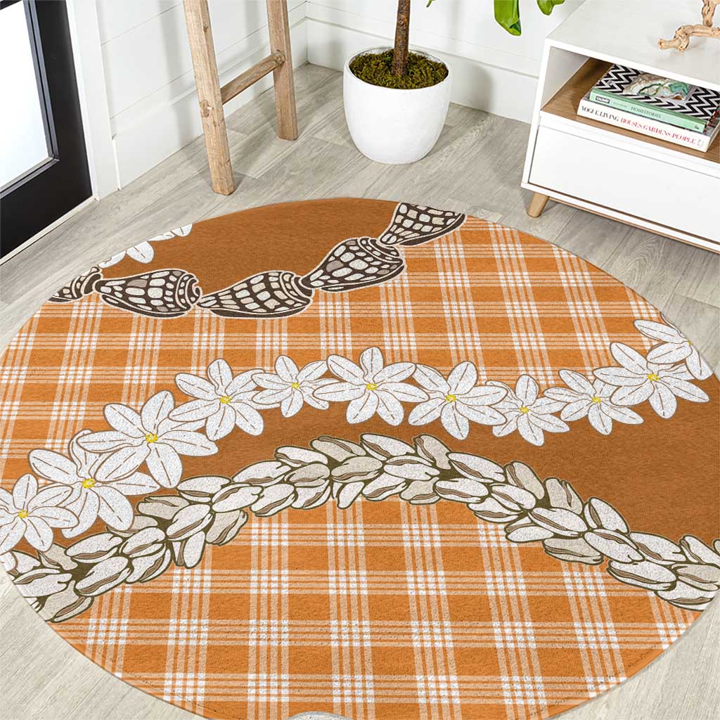 Orange Hawaii Tiare and Shell Lei Round Carpet Hawaiian Palaka Luxury Vibes - Polynesian Pride