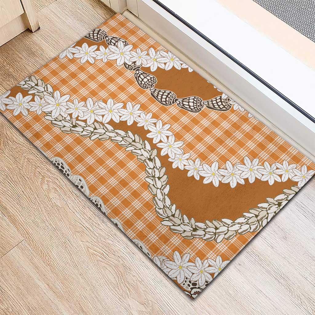 Orange Hawaii Tiare and Shell Lei Rubber Doormat Hawaiian Palaka Luxury Vibes - Polynesian Pride