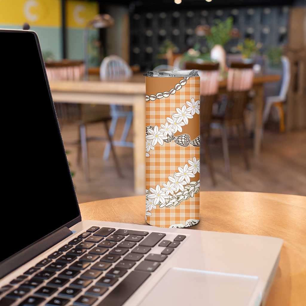 Orange Hawaii Tiare and Shell Lei Skinny Tumbler Hawaiian Palaka Luxury Vibes LT14 - Polynesian Pride