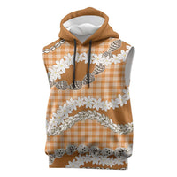 Orange Hawaii Tiare and Shell Lei Sleeveless Hoodie Hawaiian Palaka Luxury Vibes - Polynesian Pride