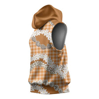 Orange Hawaii Tiare and Shell Lei Sleeveless Hoodie Hawaiian Palaka Luxury Vibes - Polynesian Pride