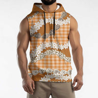 Orange Hawaii Tiare and Shell Lei Sleeveless Hoodie Hawaiian Palaka Luxury Vibes - Polynesian Pride