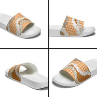 Orange Hawaii Tiare and Shell Lei Slide Sandals Hawaiian Palaka Luxury Vibes - Polynesian Pride