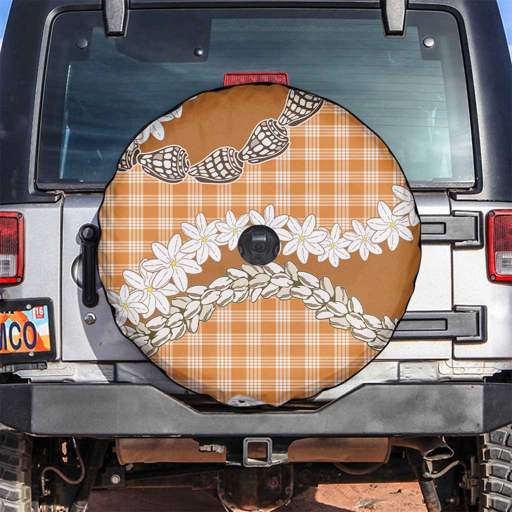 Orange Hawaii Tiare and Shell Lei Spare Tire Cover Hawaiian Palaka Luxury Vibes - Polynesian Pride