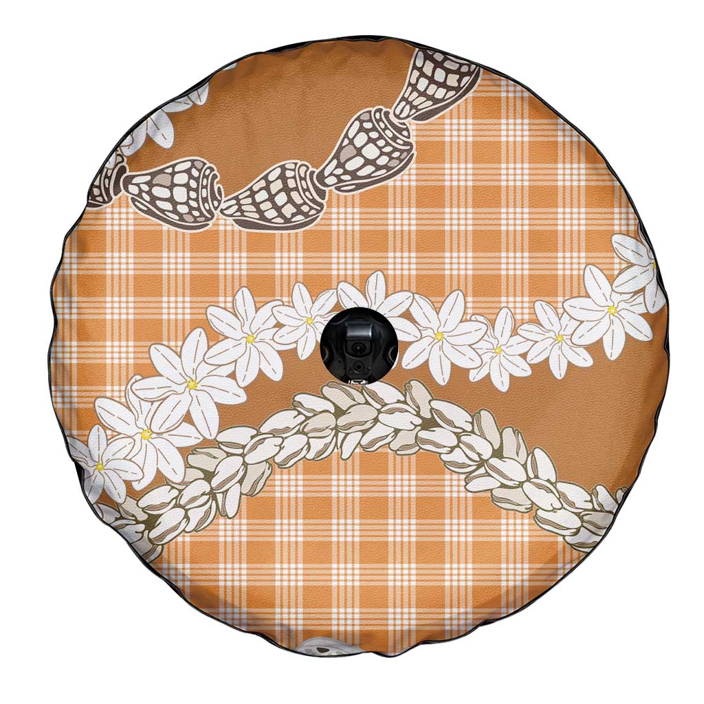 Orange Hawaii Tiare and Shell Lei Spare Tire Cover Hawaiian Palaka Luxury Vibes - Polynesian Pride