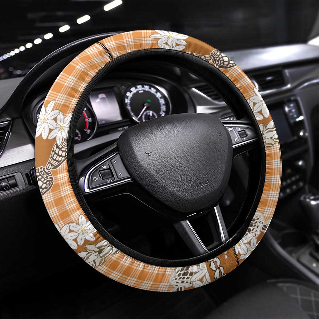 Orange Hawaii Tiare and Shell Lei Steering Wheel Cover Hawaiian Palaka Luxury Vibes - Polynesian Pride