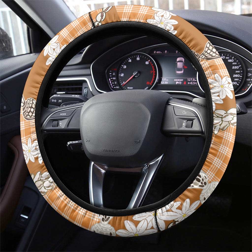 Orange Hawaii Tiare and Shell Lei Steering Wheel Cover Hawaiian Palaka Luxury Vibes - Polynesian Pride