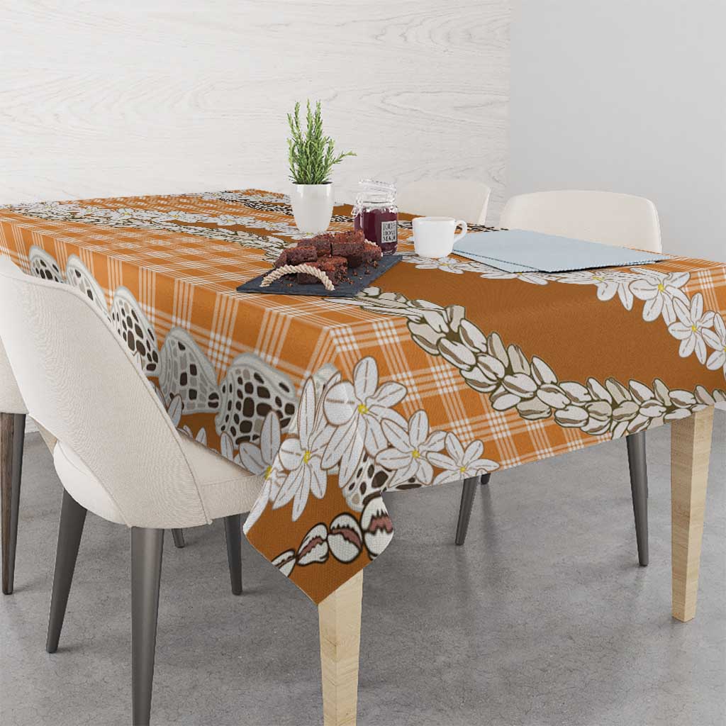 Orange Hawaii Tiare and Shell Lei Tablecloth Hawaiian Palaka Luxury Vibes - Polynesian Pride