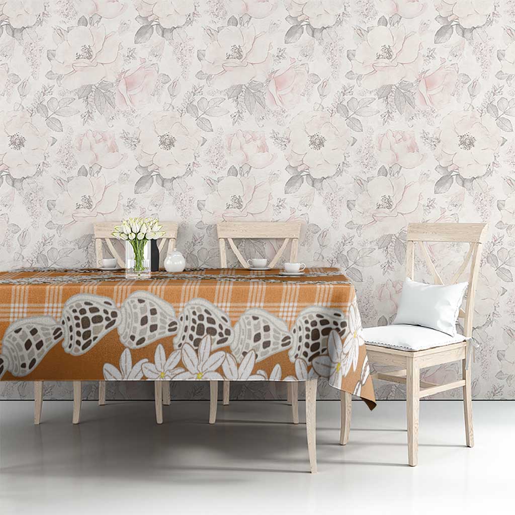 Orange Hawaii Tiare and Shell Lei Tablecloth Hawaiian Palaka Luxury Vibes - Polynesian Pride