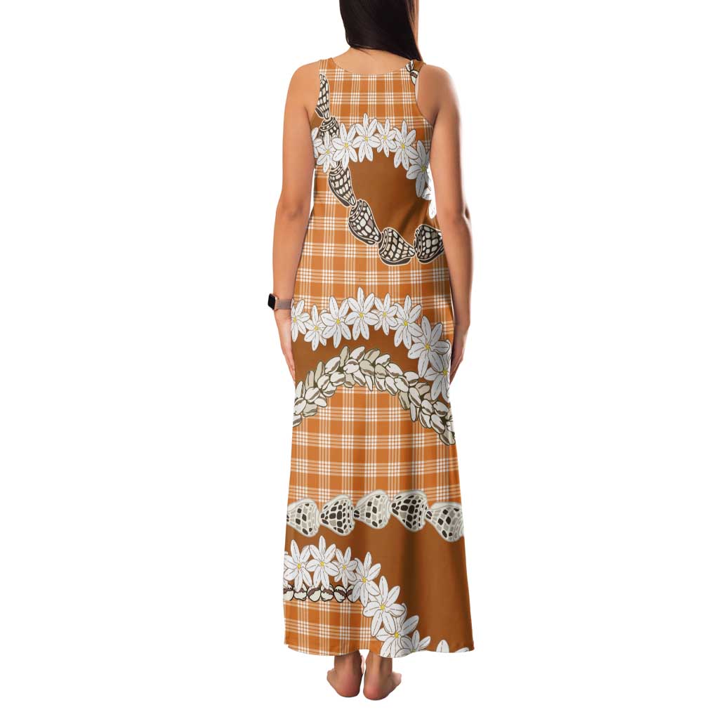 Orange Hawaii Tiare and Shell Lei Tank Maxi Dress Hawaiian Palaka Luxury Vibes - Polynesian Pride